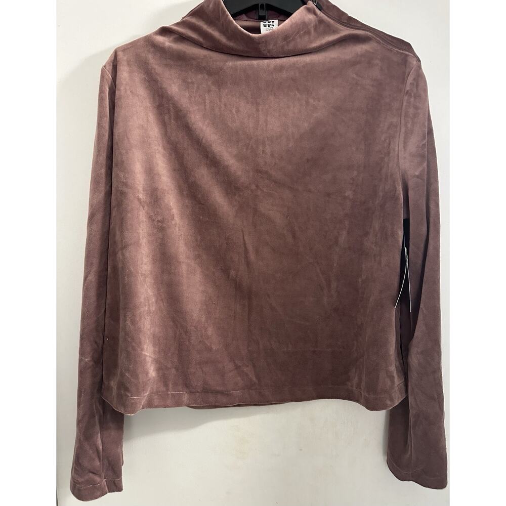 JoyLab Women’s Velvet Mock Neck Zipper Shoulder Pullover Rose Long Sleeve Large